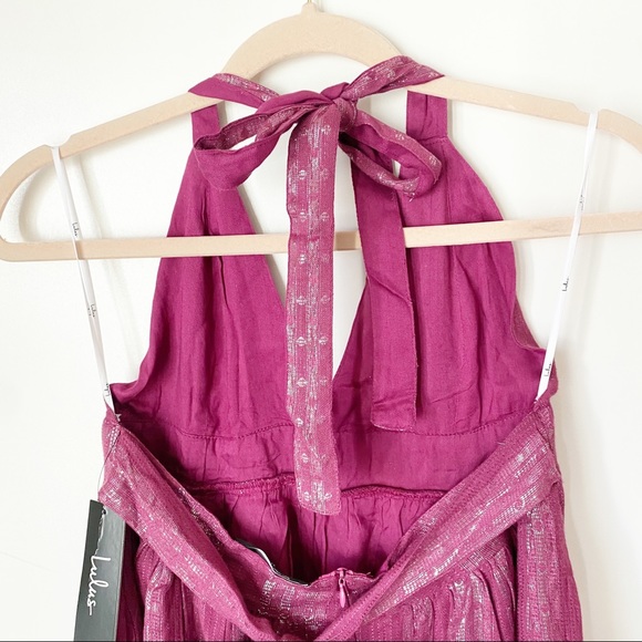 New Lulus Charlize Magenta pink metallic Striped Halter Midi Dress - Picture 4 of 8